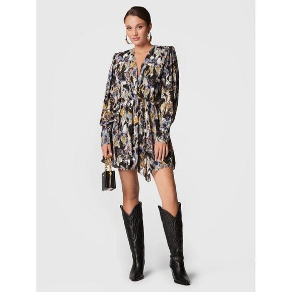 IRO Silk Blend Draped Wrap-effect Asymmetric Hem Damie Multicolor Mini Dress - Picture 1 of 16